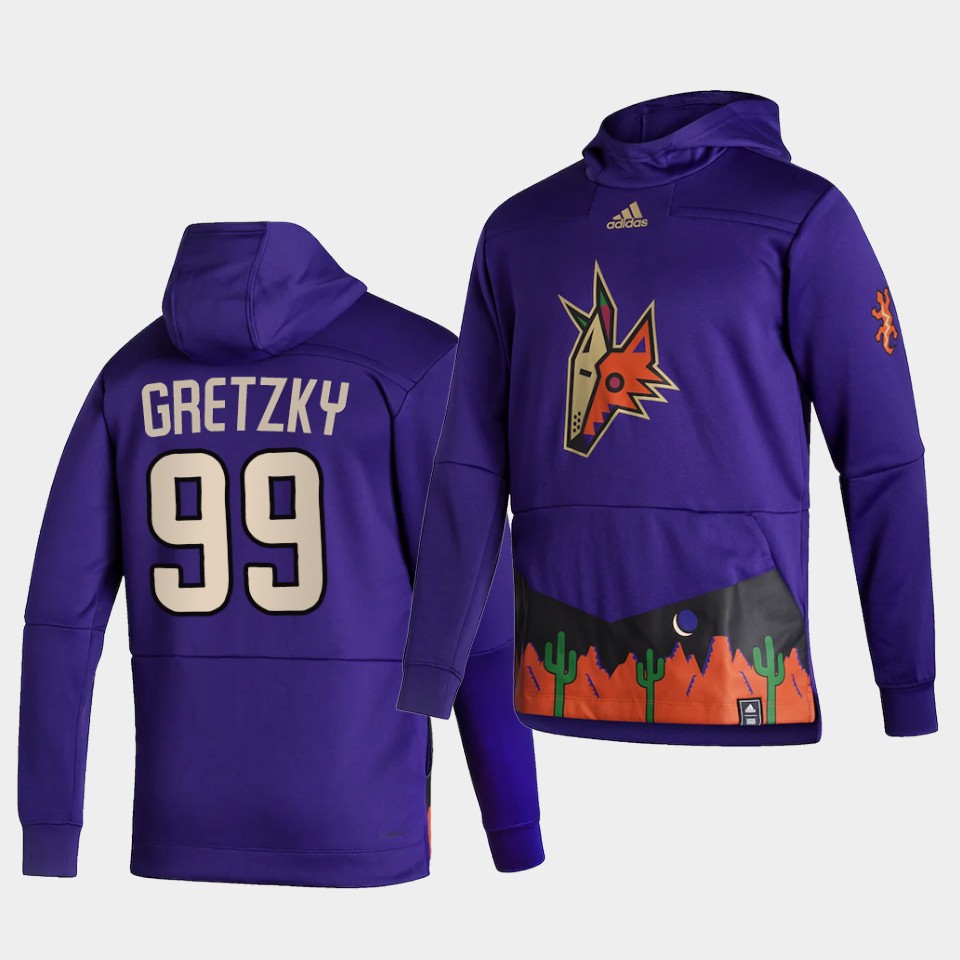 Men Arizona Coyotes #99 Gretzky Purple NHL 2021 Adidas Pullover Hoodie Jersey